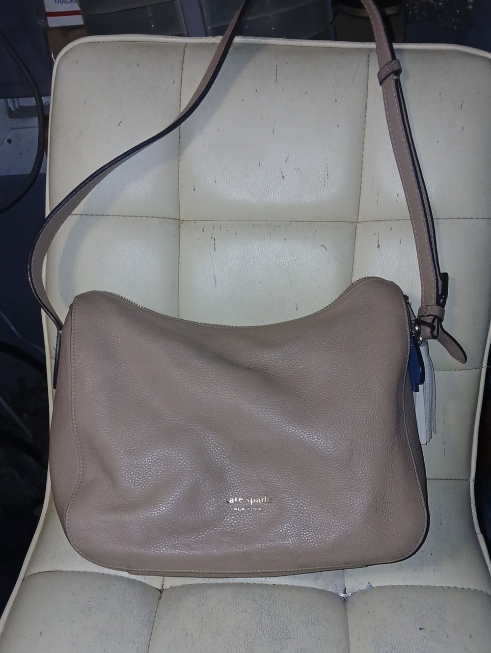 kate spade taupe leather crossbody shoulder bag